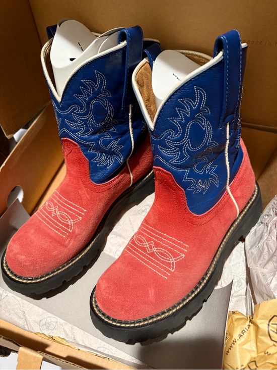 Ariat Shoes - Ariat Red Suede & Blue Leather Ankle Boots